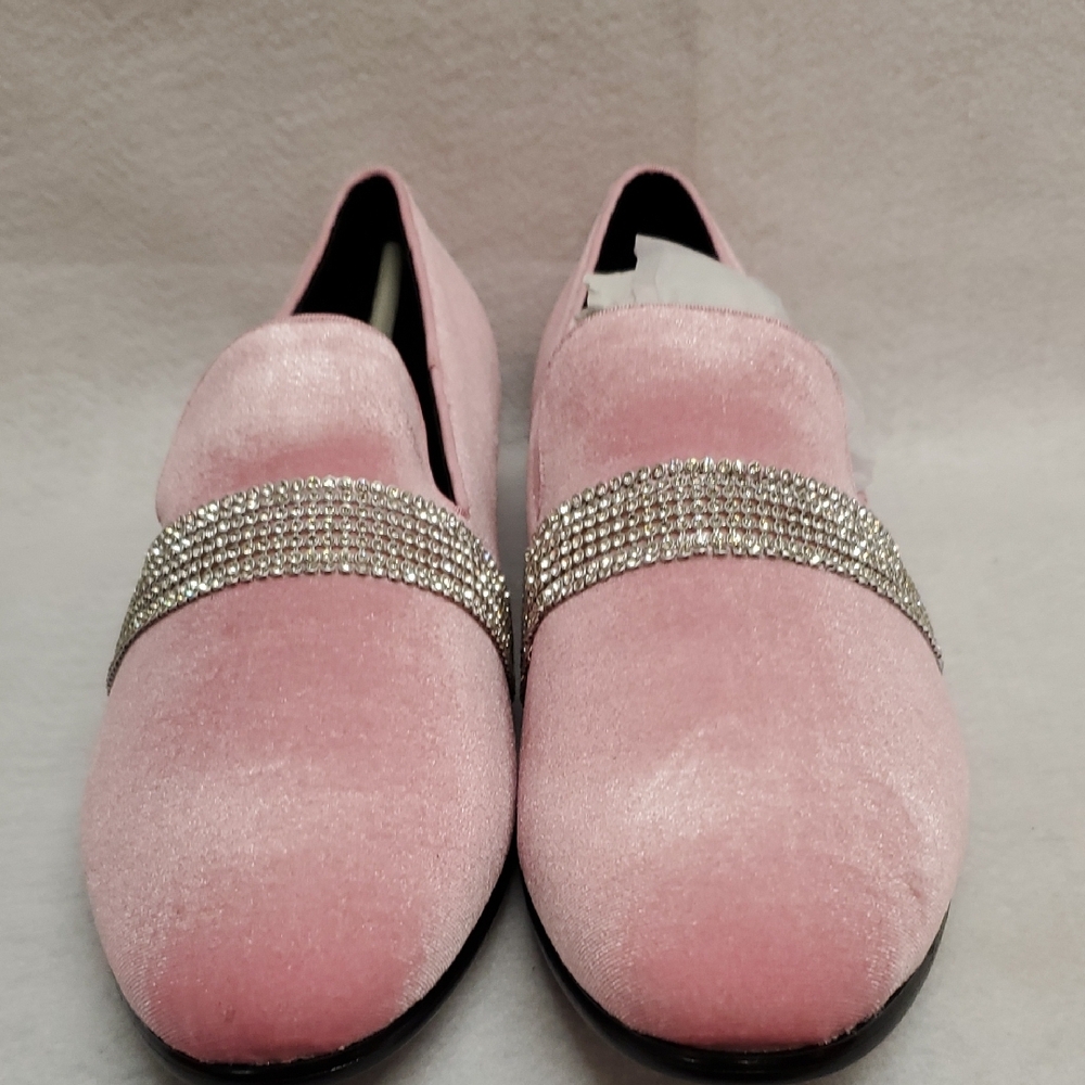 Mens Amali 10 Pink Velvet Loafers with Silver Accents - Picture 2 of 10